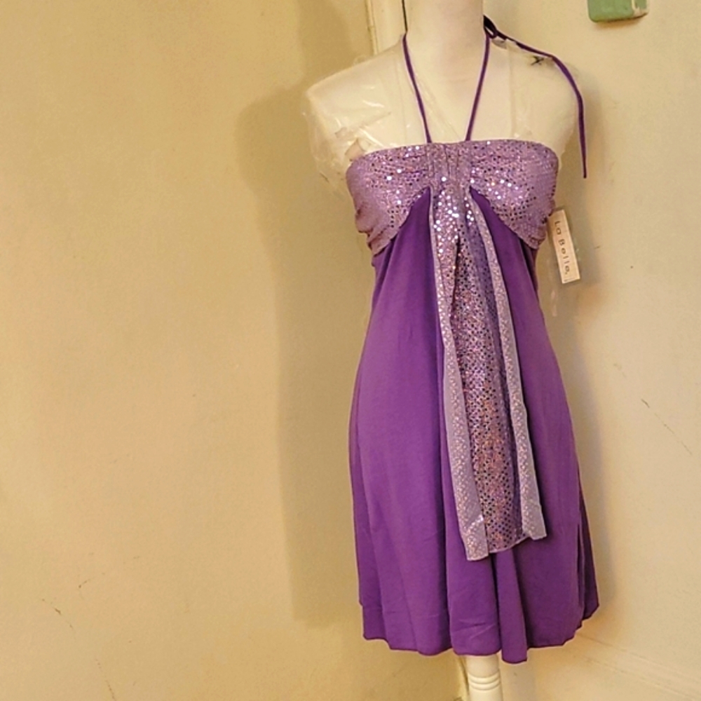 Labelle Purple Halter Back Dress Size Large